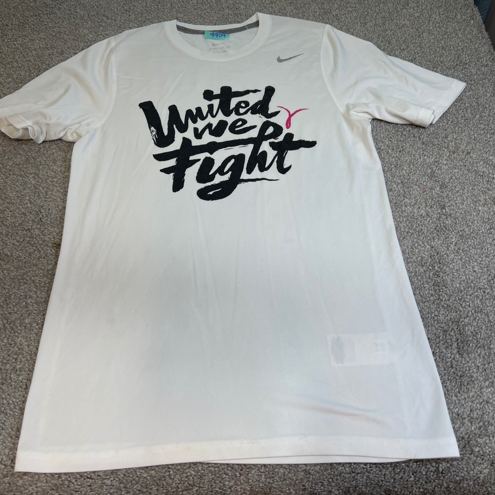 Nike shirt Mens Small White pink United We Fight Breast Cancer Awareness dri fit